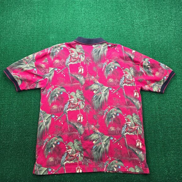 Clearwater Polo Shirt Mens XL Red‎  Golf Parrot Christmas Palm Tree Beach AOP - Picture 6 of 6